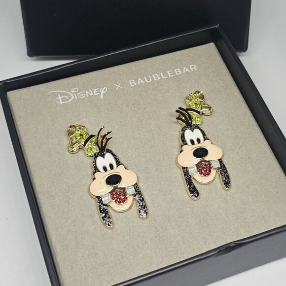 NEW Disney BaubleBar Goofy Stud Earrings Crystal Enamel Sparkle Holiday Gift NIB - Picture 3 of 5